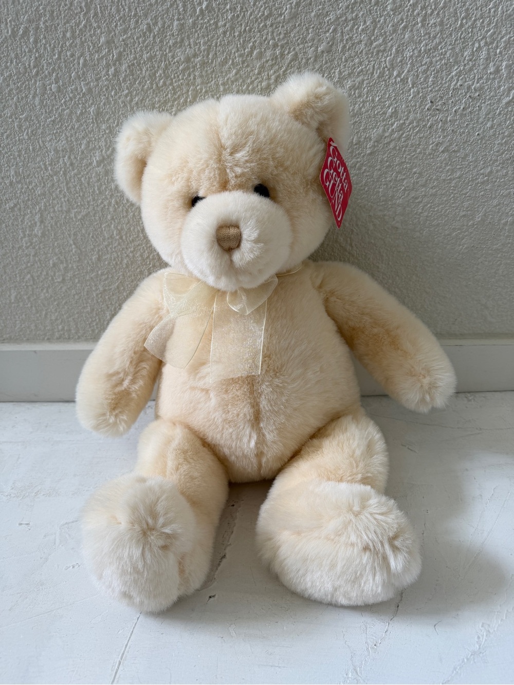 Gund Tender Teddy Beige Plush Bear Stuffed Animal Bow New With Tags 16"